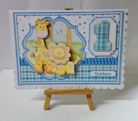 BIRTHDAY AGES 1 TO 5 BOY Lion & Giraffe A5 Decoupage & Insert Kit by Jackie Odonnell