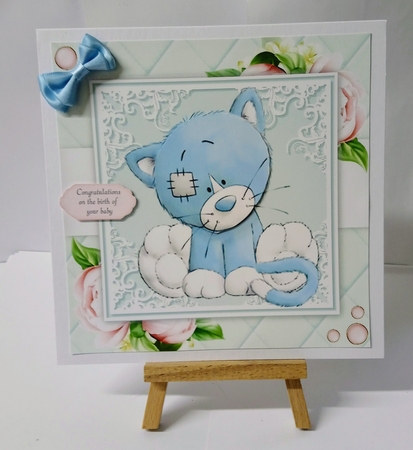 Cute Cat With Pink Peonies 8x8 by Jackie Odonnell