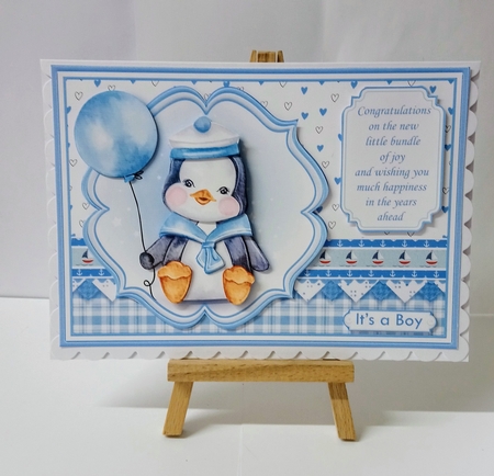 BABY PENGUIN OR BIRTHDAY A5 Decoupage & Insert Card Kit by Jackie Odonnell