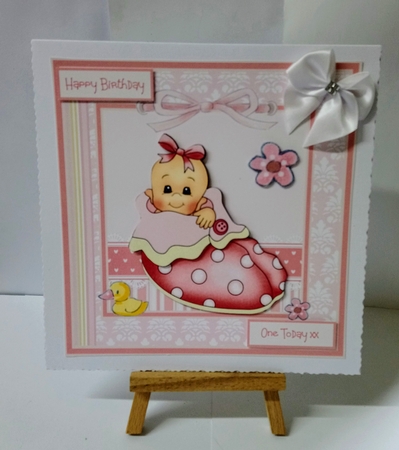 Slipper baby girl 7x7 card by Jackie Odonnell