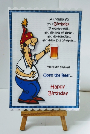 Stan open the beer decoupage by Jackie Odonnell