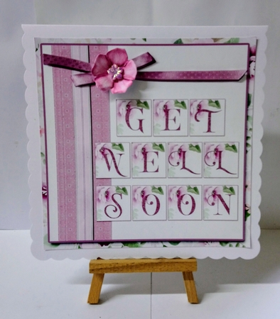 Pretty Purple Roses 7.5 Inch Get well Soon Card Front with Decoupage and Insert by Jackie Odonnell