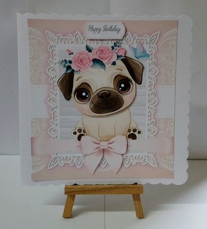 Gorgeous Pug With Pink Bow 8x8 by Jackie Odonnell