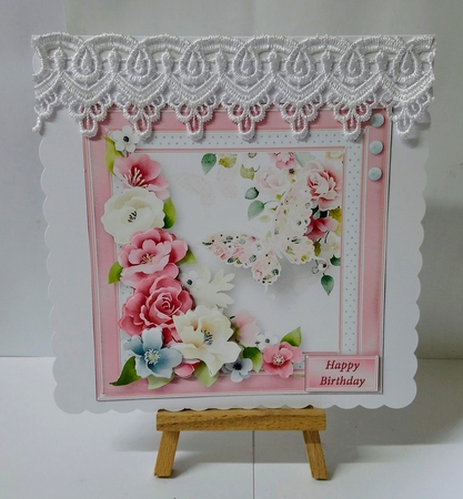 Pink Posy Decoupage Card Front by Jackie Odonnell
