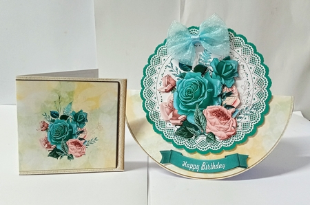 Pink & Aqua Roses Rocker Card by Jackie Odonnell