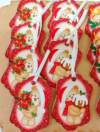4 Red glitter Christmas bear toppers by Jackie Odonnell