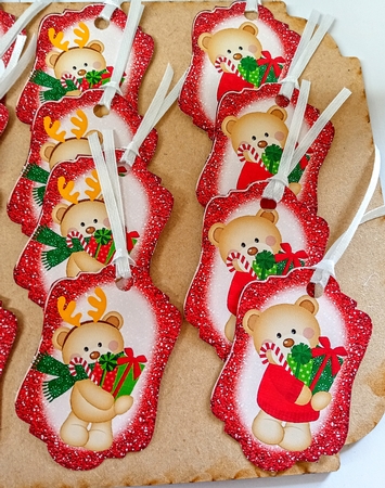 4 Red glitter Christmas bear toppers by Jackie Odonnell