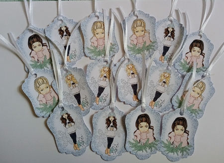 4 Light blue Christmas girl toppers by Jackie Odonnell