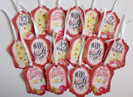 4 Red Joy to the world Christmas toppers by Jackie Odonnell