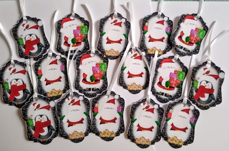 4 Black glitter Santa and friends toppers by Jackie Odonnell