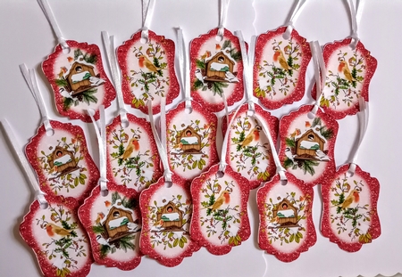 4 Red Christmas robin toppers by Jackie Odonnell