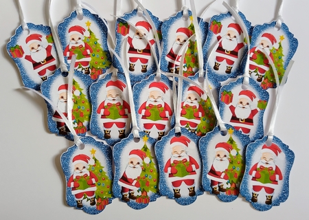 4 Blue Christmas Santa toppers by Jackie Odonnell