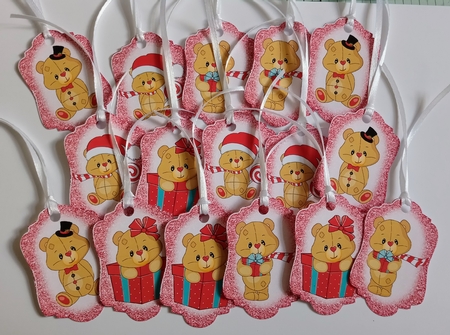 4 Brown Christmas bear toppers by Jackie Odonnell