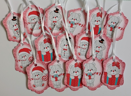 4 Grey Christmas bear toppers by Jackie Odonnell