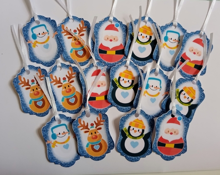 4 Blue Christmas roly poly character toppers by Jackie Odonnell