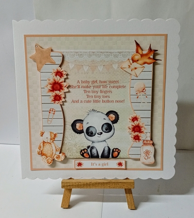 Panda - New Baby Girl Card Mini Kit & Decoupage by Jackie Odonnell