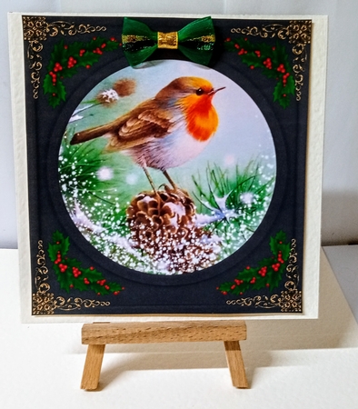 3 Beautiful Christmas robin with black frame card fronts/toppers 2 by Jackie Odonnell