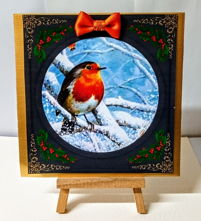 3 Beautiful Christmas robin with black frame card fronts/toppers 6 by Jackie Odonnell