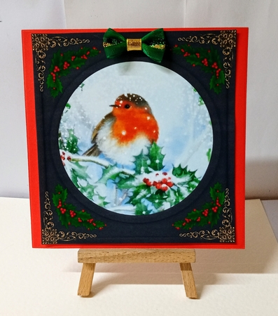 3 Beautiful Christmas robin with black frame card fronts/toppers 7 by Jackie Odonnell