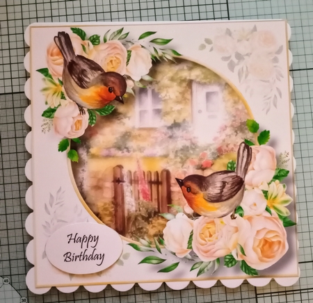 Robins At The Rose Cottage 8x8 by Jackie Odonnell