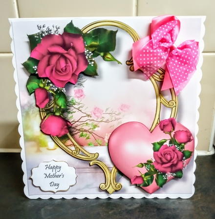 Hearts & Flowers On Golden Frame - Magenta Roses by Jackie Odonnell
