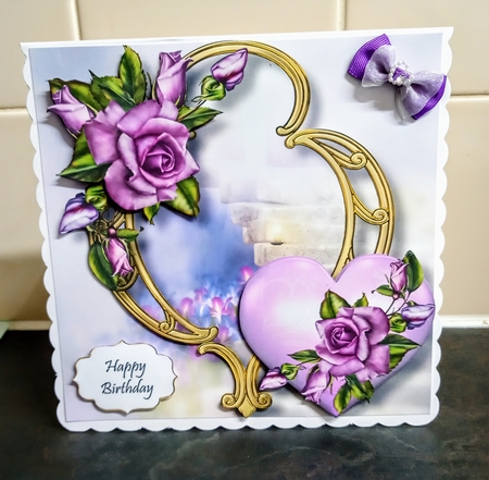 Hearts & Flowers On Golden Frame - Heritage Roses by Jackie Odonnell