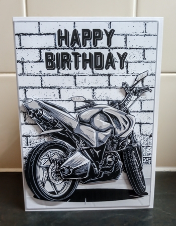 Motorbike Birthday Card Front by Jackie Odonnell