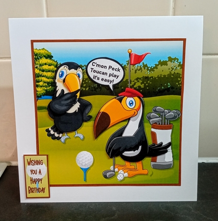 Peck plays golf 7x7 by Jackie Odonnell
