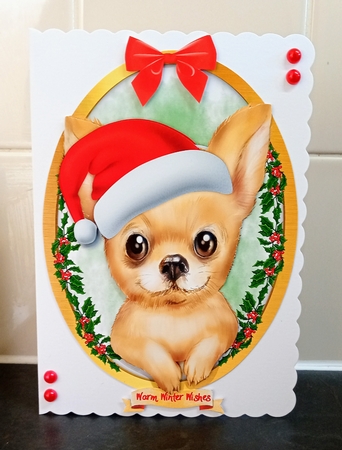 Christmas Pup in a Oval Frame  3 by Jackie Odonnell