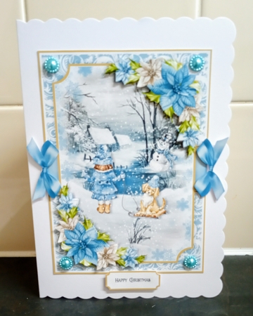 Blue Christmas Girl Puppy Snowman and Poinsettias Mini Kit by Jackie Odonnell