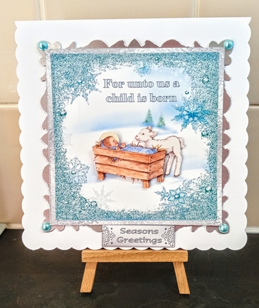 A Child is Born - 6x6 inch card front with decoupage and 8 greeting boxes by Jackie Odonnell