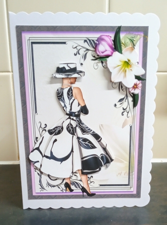 A5 Black and White Lady With Purple Flowers Without Wording by Jackie Odonnell