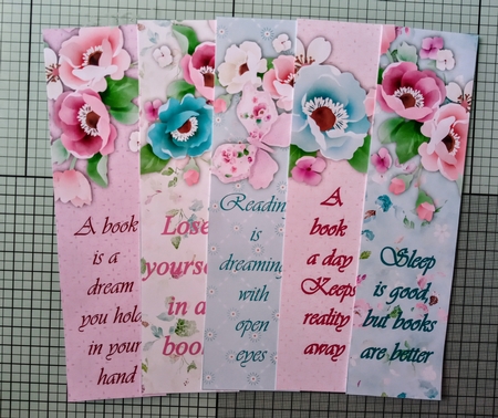 Five Pretty Floral Bookmarks with Reading Quotes by Jackie Odonnell