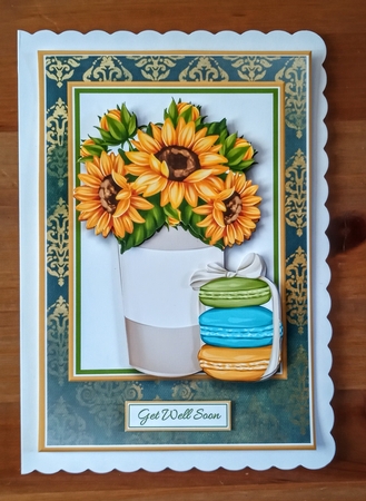 A5 Sunflowers & Maccaroons Card Front with Decoupage Layers & Sentiment by Jackie Odonnell