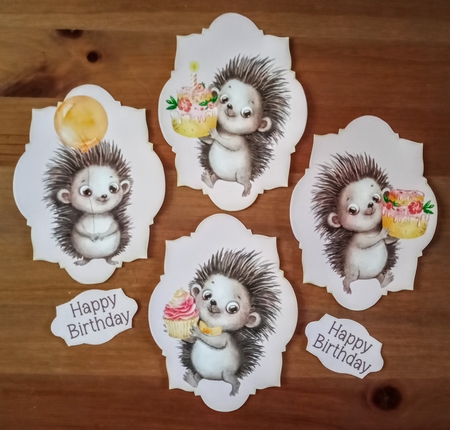 4 Pink hedgehog Birthday toppers by Jackie Odonnell