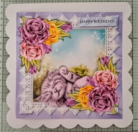 Sleeping Kitten & Roses Quick Card by Jackie Odonnell