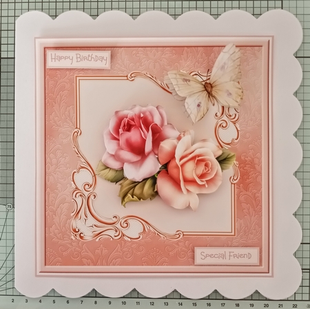 Pink rose and butterfly 7x7 by Jackie Odonnell