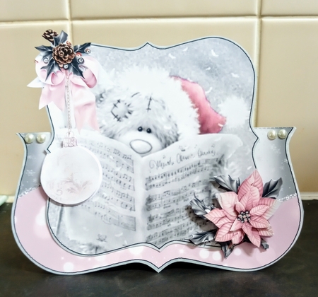 Pink Teddy Christmas 2 Shaped Over The Edge Bumper #1    by Jackie Odonnell