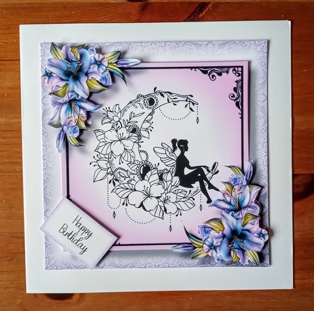 Crescent Moon Fairy With Purple Lilies by Jackie Odonnell