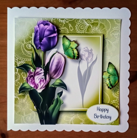 Lovely Lace Back Purple Tulips & Butterflies by Jackie Odonnell