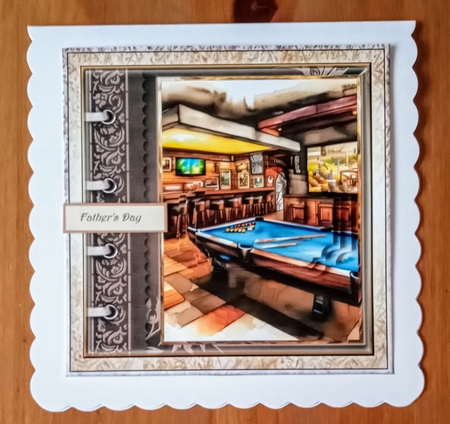 Pool table, TV and bar 7x7 with pyramid layers by Jackie Odonnell