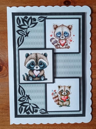 Raccoon Love Three Square Quick Card by Jackie Odonnell