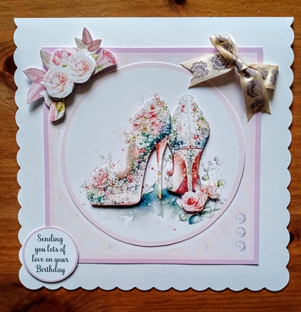 Jewelled Slippers - Makes 4 Cards (7x7 inch square card kit) by Jackie Odonnell