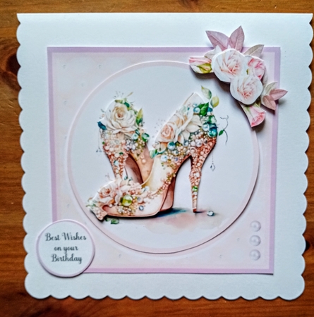 Jewelled Slippers - Makes 4 Cards (7x7 inch square card kit) by Jackie Odonnell