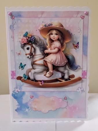 Birthday Girls New Rocking Horse A5 Topper and Decoupage by Jackie Odonnell