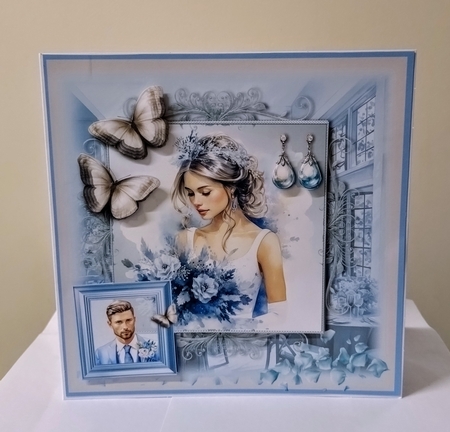 Bride and Groom in Blue and Brown 8x8 by Jackie Odonnell