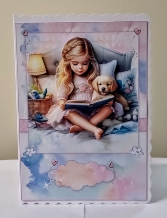 Birthday Girl, Puppys Bedtime Story A5 Topper and Decoupage by Jackie Odonnell