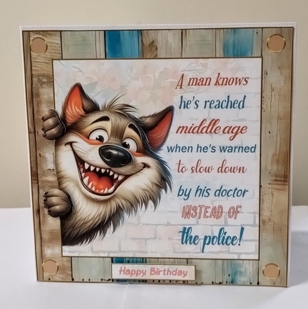 Fun wolf 7x7ins decoupage topper by Jackie Odonnell