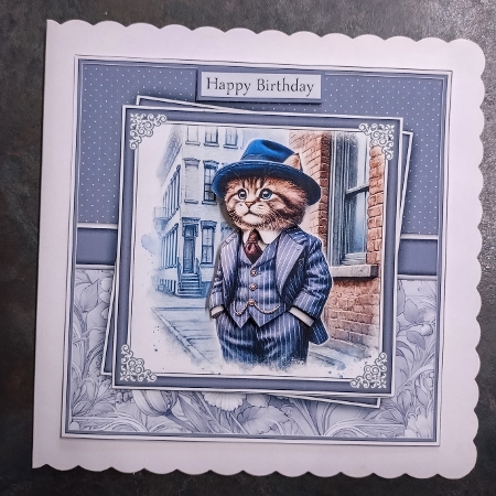 Dapper cat 7x7 Birthday decoupage mini kit by Jackie Odonnell
