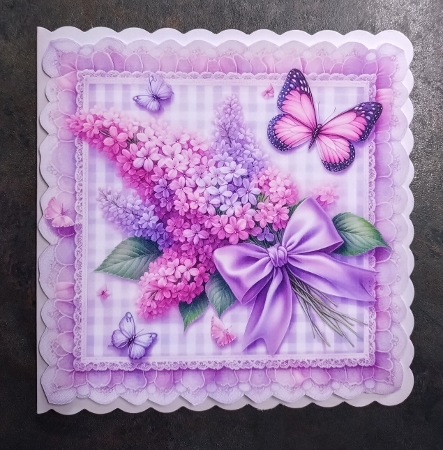 floral  butterfly on lace lilac 2 by Jackie Odonnell